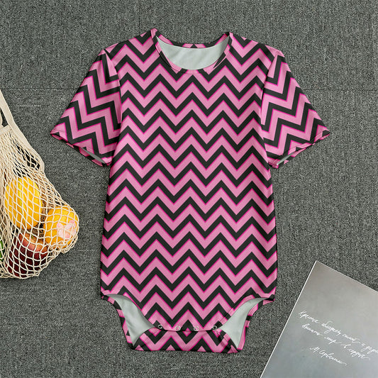 Black And Pink Chevron Pattern Print Men's Bodysuit