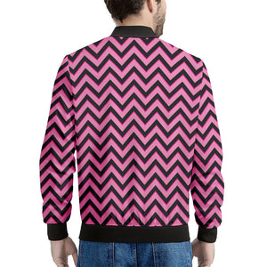 Black And Pink Chevron Pattern Print Men's Bomber Jacket
