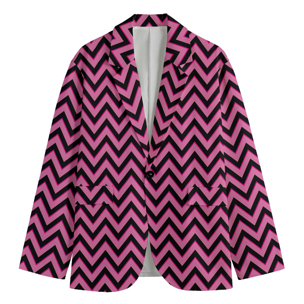 Black And Pink Chevron Pattern Print Men's Cotton Blazer