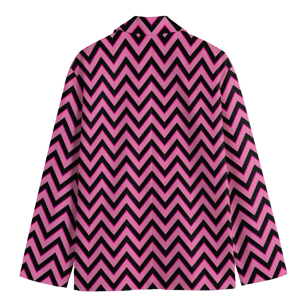 Black And Pink Chevron Pattern Print Men's Cotton Blazer