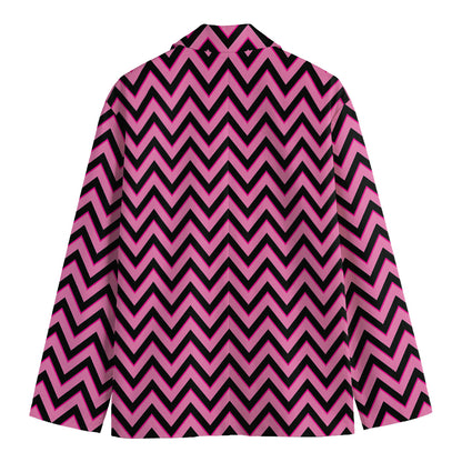 Black And Pink Chevron Pattern Print Men's Cotton Blazer