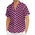 Black And Pink Chevron Pattern Print Men's Deep V-Neck Shirt