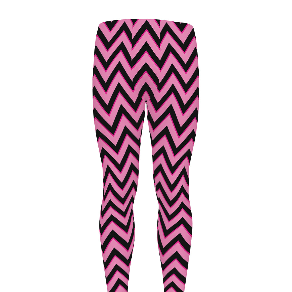 Black And Pink Chevron Pattern Print Men's leggings