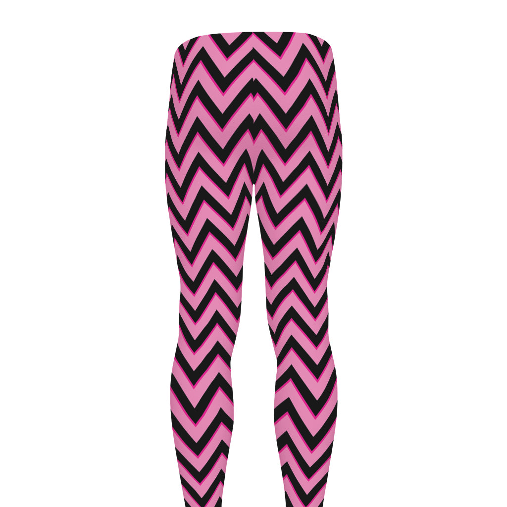Black And Pink Chevron Pattern Print Men's leggings