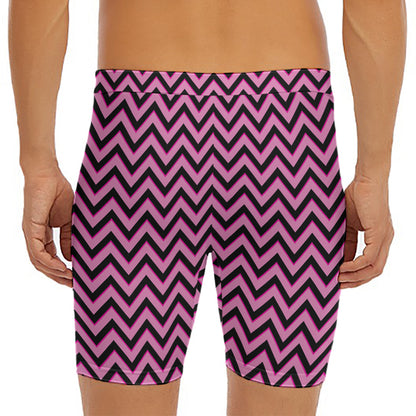 Black And Pink Chevron Pattern Print Men's Long Boxer Briefs