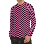Black And Pink Chevron Pattern Print Men's Long Sleeve Rash Guard