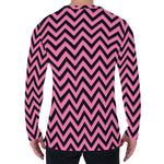 Black And Pink Chevron Pattern Print Men's Long Sleeve T-Shirt