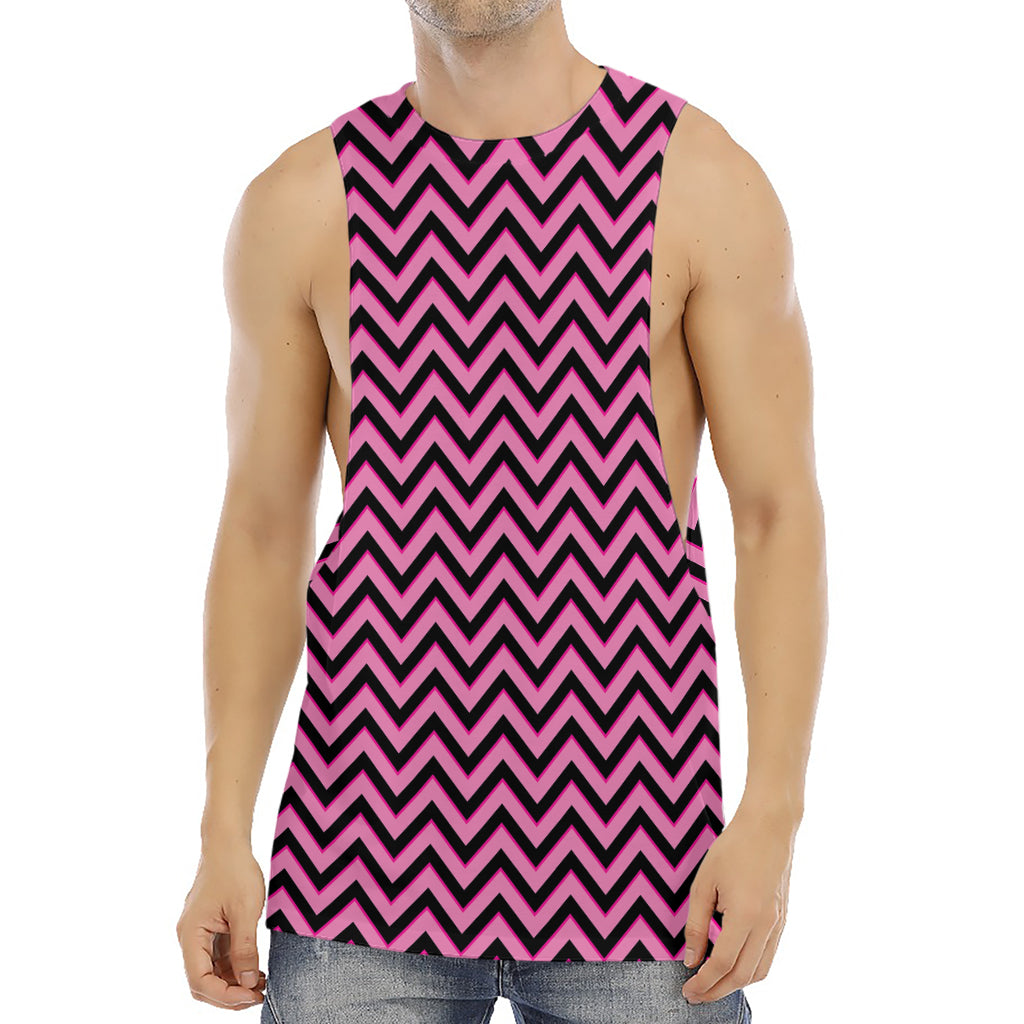Black And Pink Chevron Pattern Print Men's Muscle Tank Top