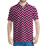 Black And Pink Chevron Pattern Print Men's Polo Shirt