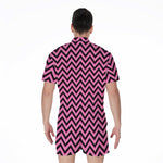 Black And Pink Chevron Pattern Print Men's Rompers