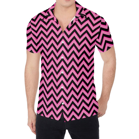Black And Pink Chevron Pattern Print Men's Shirt