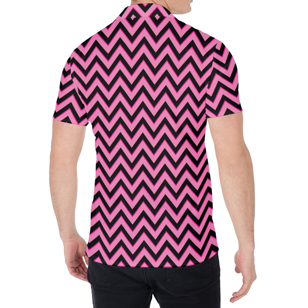 Black And Pink Chevron Pattern Print Men's Shirt