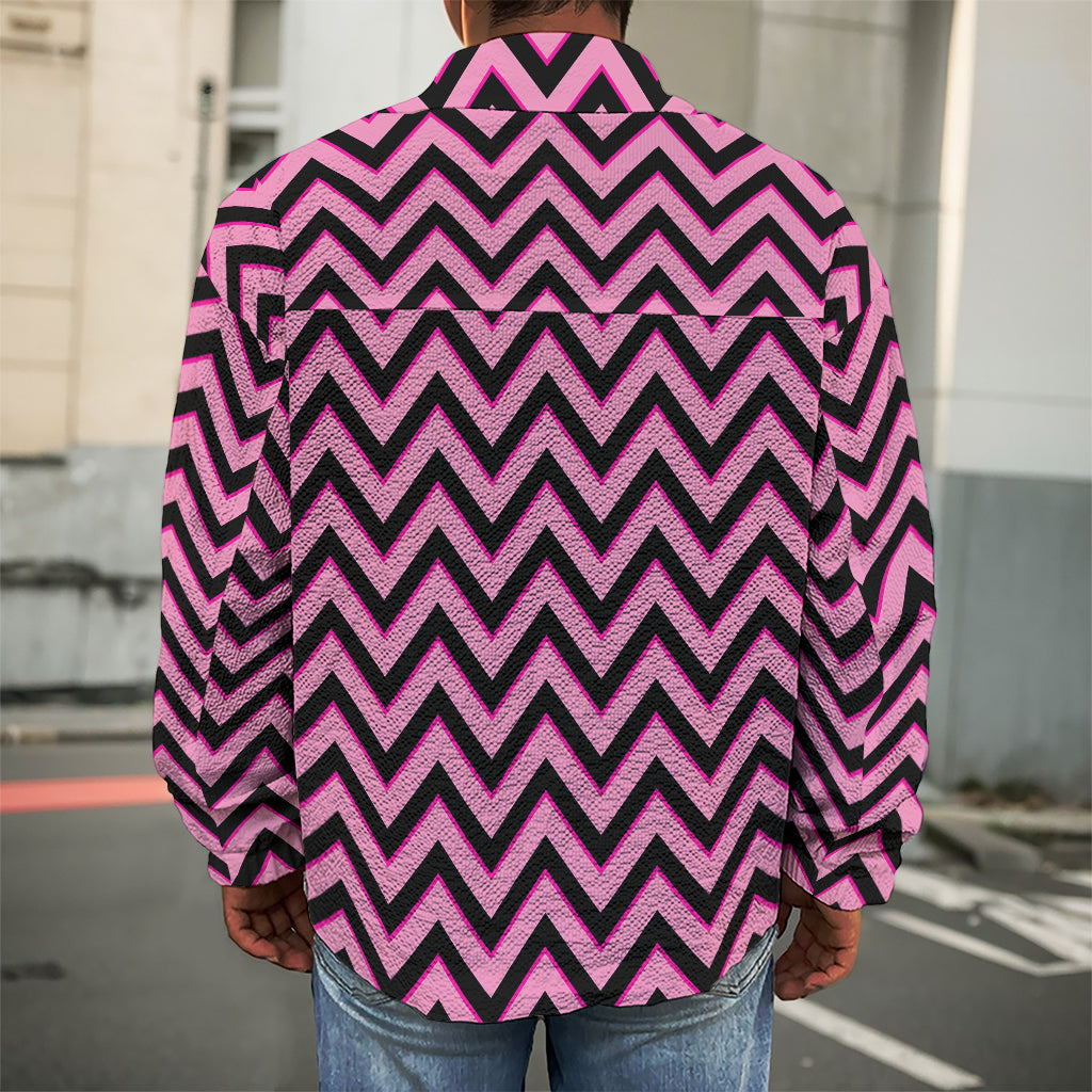 Black And Pink Chevron Pattern Print Men's Shirt Jacket