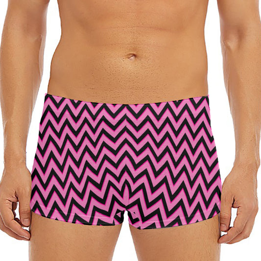 Black And Pink Chevron Pattern Print Men's Short Boxer Briefs