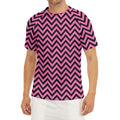 Black And Pink Chevron Pattern Print Men's Short Sleeve Rash Guard