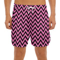 Black And Pink Chevron Pattern Print Men's Split Running Shorts