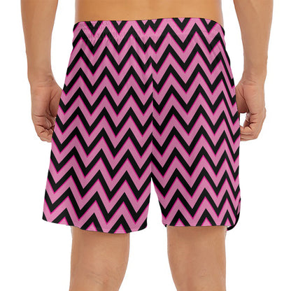 Black And Pink Chevron Pattern Print Men's Split Running Shorts