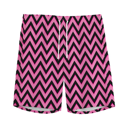 Black And Pink Chevron Pattern Print Men's Sports Shorts