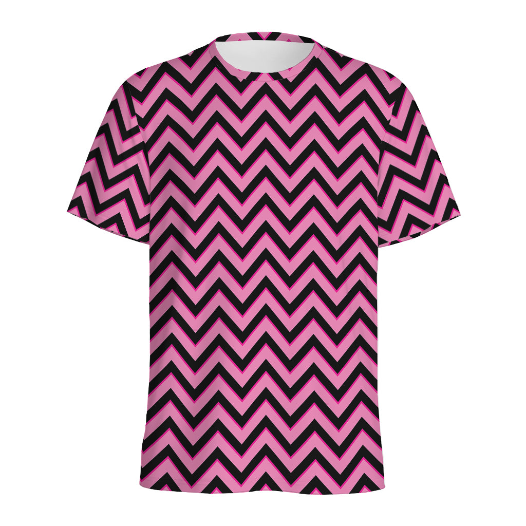 Black And Pink Chevron Pattern Print Men's Sports T-Shirt