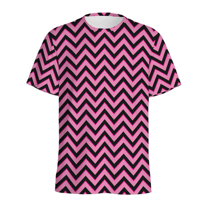 Black And Pink Chevron Pattern Print Men's Sports T-Shirt