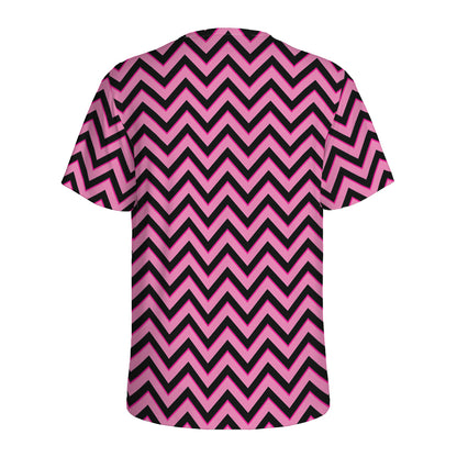 Black And Pink Chevron Pattern Print Men's Sports T-Shirt
