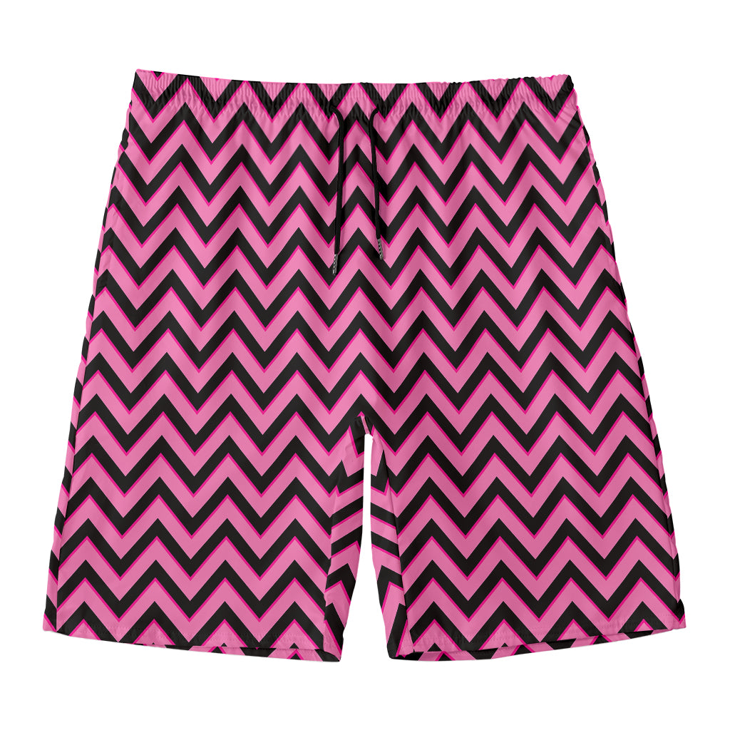 Black And Pink Chevron Pattern Print Men's Swim Trunks