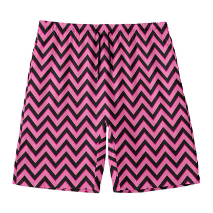 Black And Pink Chevron Pattern Print Men's Swim Trunks