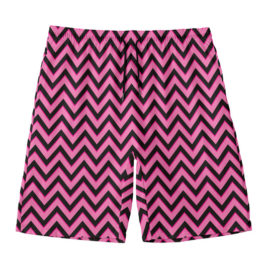 Black And Pink Chevron Pattern Print Men's Swim Trunks