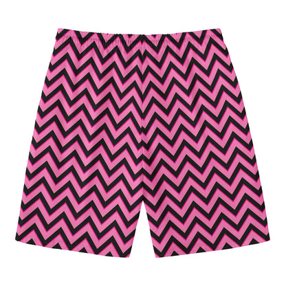 Black And Pink Chevron Pattern Print Men's Swim Trunks