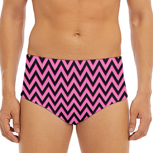 Black And Pink Chevron Pattern Print Men's Triangle Swim Briefs