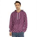 Black And Pink Chevron Pattern Print Men's Velvet Pullover Hoodie