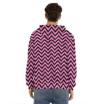Black And Pink Chevron Pattern Print Men's Velvet Pullover Hoodie