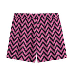 Black And Pink Chevron Pattern Print Mesh Shorts
