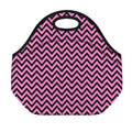Black And Pink Chevron Pattern Print Neoprene Lunch Bag