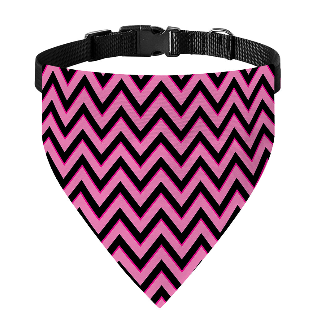 Black And Pink Chevron Pattern Print Over The Collar Dog Bandana