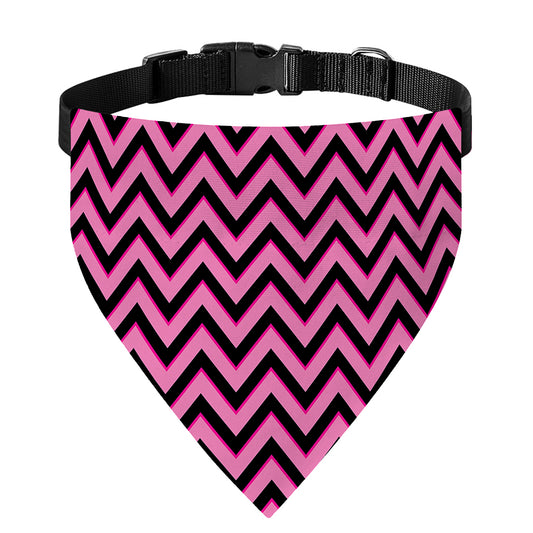 Black And Pink Chevron Pattern Print Over The Collar Dog Bandana