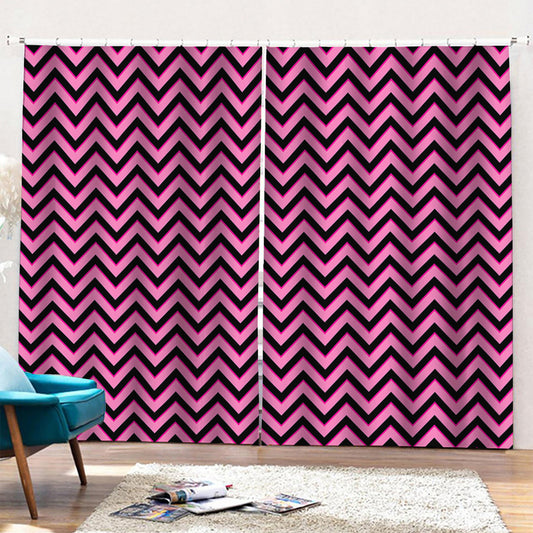 Black And Pink Chevron Pattern Print Pencil Pleat Curtains