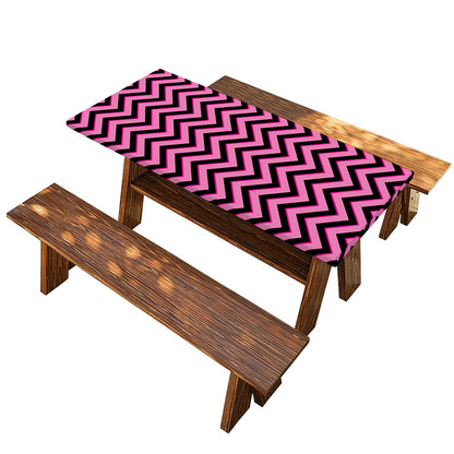 Black And Pink Chevron Pattern Print Picnic Table Cover