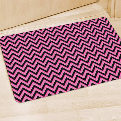 Black And Pink Chevron Pattern Print Polyester Doormat