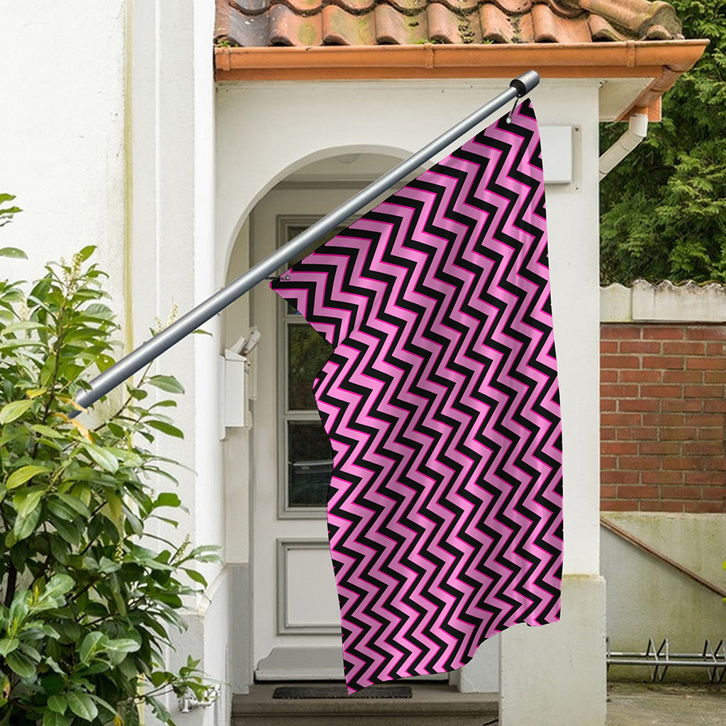 Black And Pink Chevron Pattern Print Polyester Flag