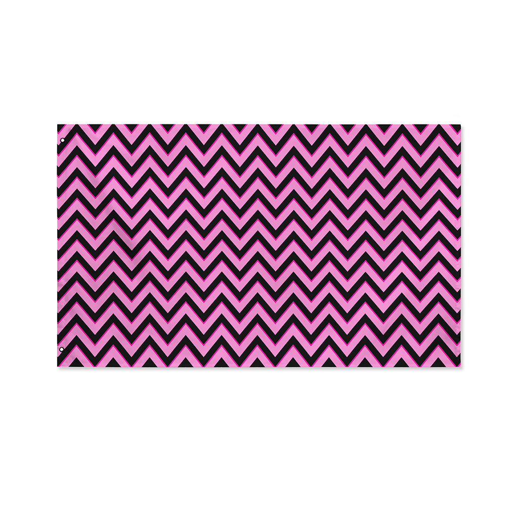 Black And Pink Chevron Pattern Print Polyester Flag