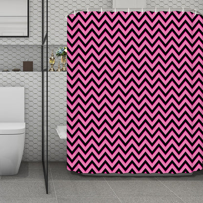 Black And Pink Chevron Pattern Print Polyester Shower Curtain