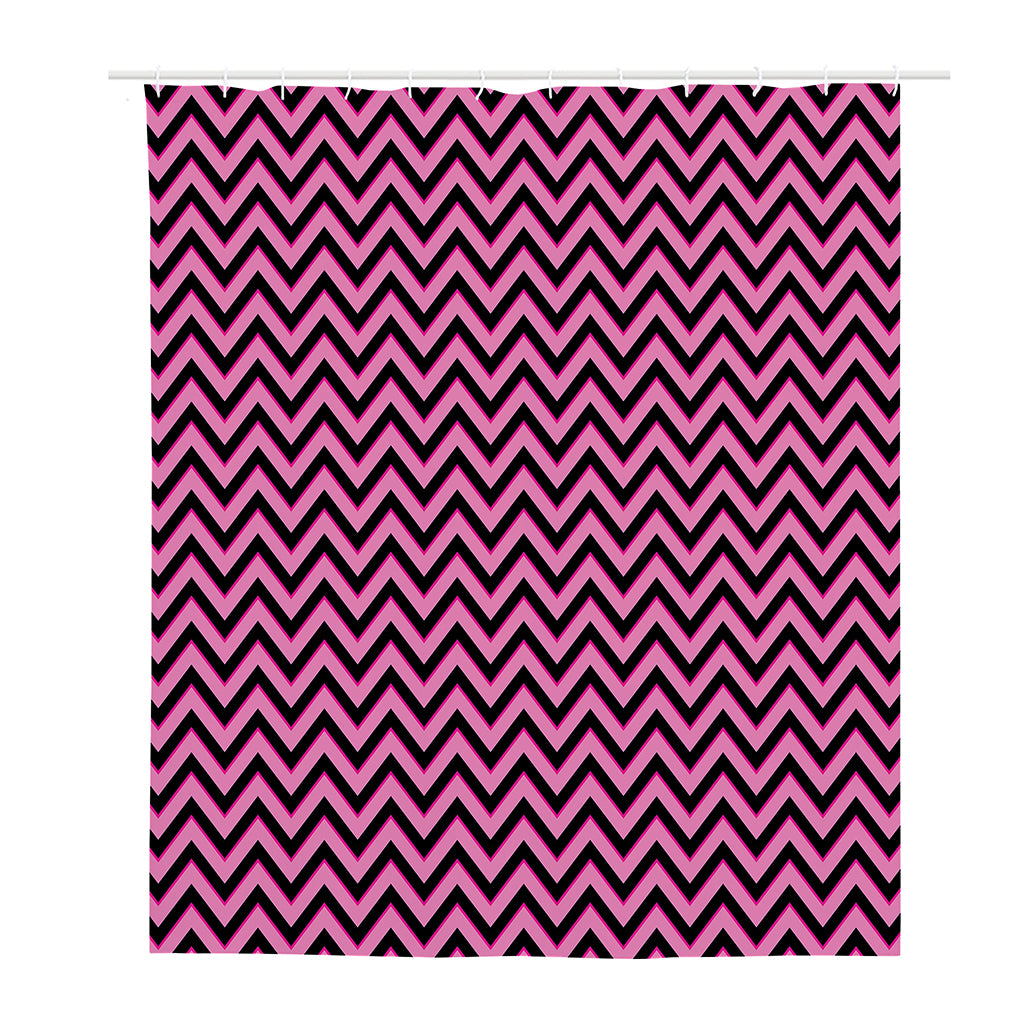 Black And Pink Chevron Pattern Print Polyester Shower Curtain