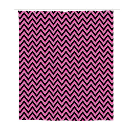 Black And Pink Chevron Pattern Print Polyester Shower Curtain
