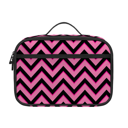 Black And Pink Chevron Pattern Print Portable Lunch Bag