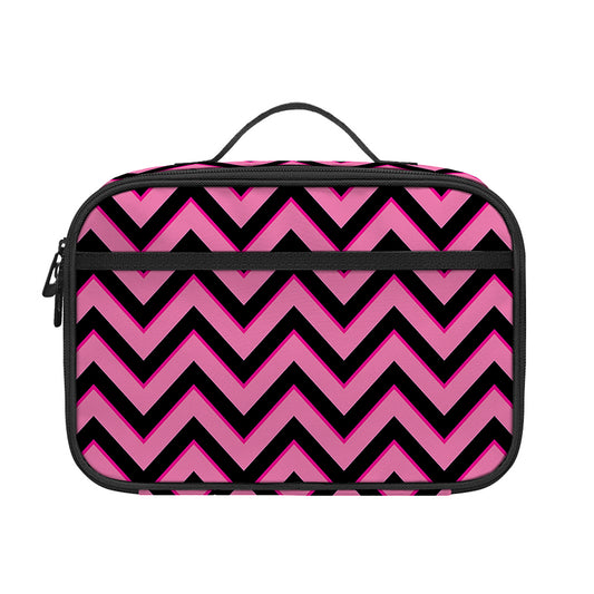 Black And Pink Chevron Pattern Print Portable Lunch Bag