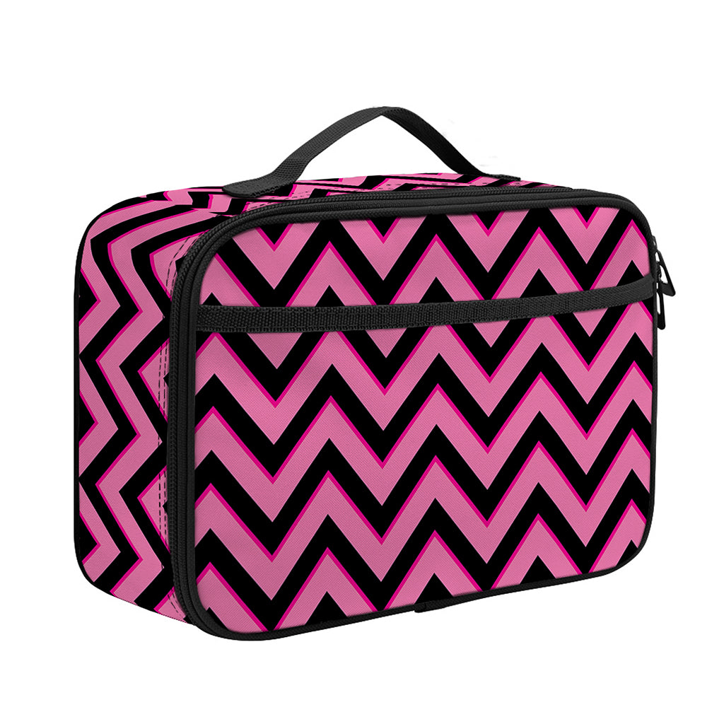 Black And Pink Chevron Pattern Print Portable Lunch Bag
