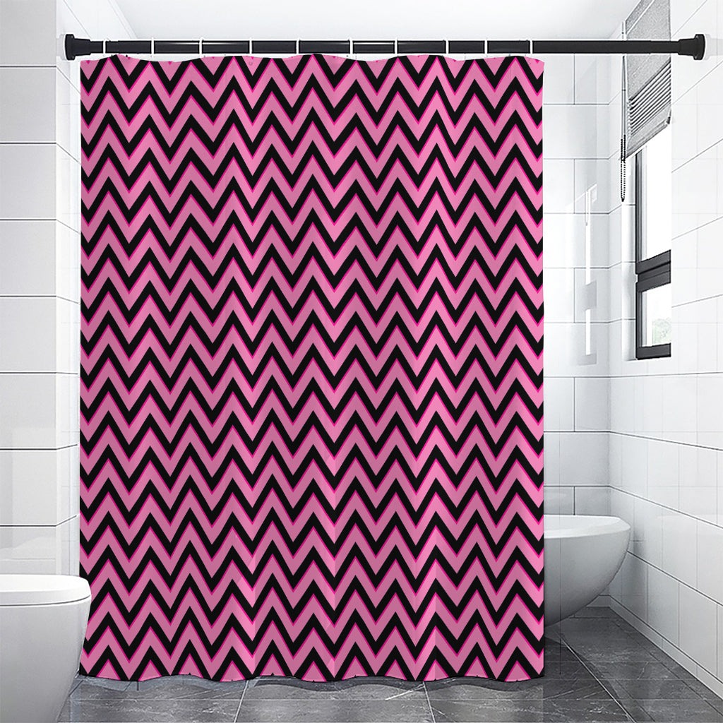 Black And Pink Chevron Pattern Print Premium Shower Curtain