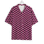 Black And Pink Chevron Pattern Print Rayon Hawaiian Shirt