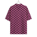 Black And Pink Chevron Pattern Print Rayon Hawaiian Shirt